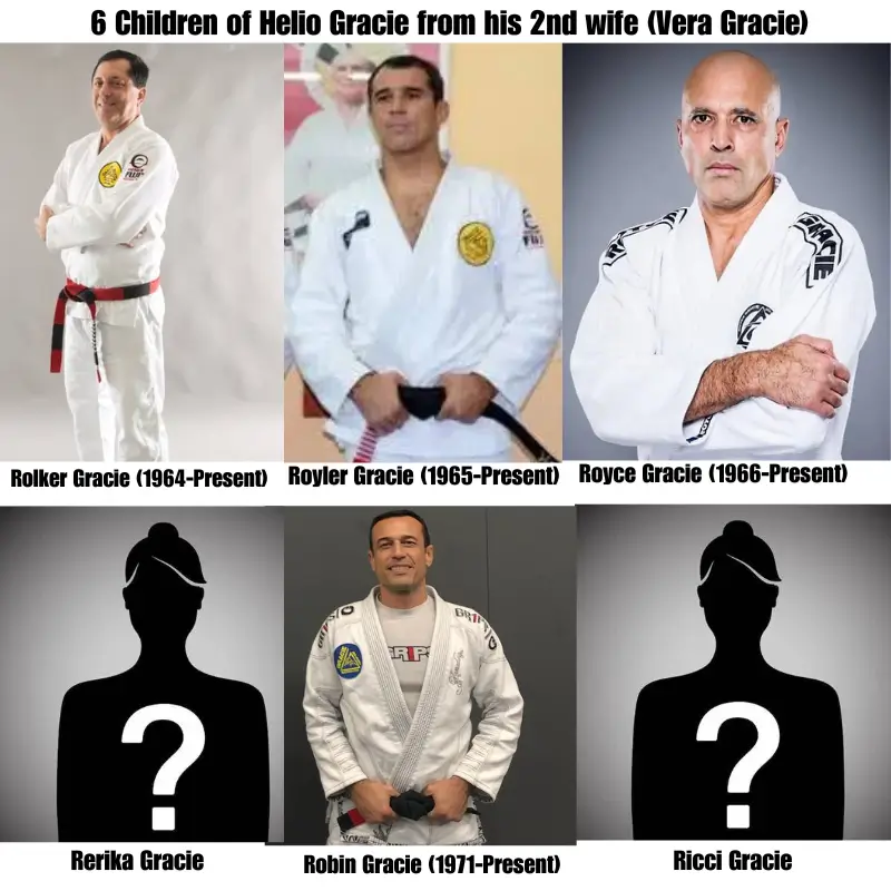 6 Children of Helio Gracie from his 3rd wife (Layr Gracie) the Carlos Gracie Jr., Carla Gracie, Crolin Gracie, Reyla Gracie, Rilion Gracie, Kirla Gracie